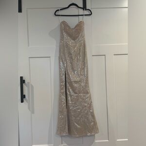 White Fox Elegant Strapless Sequin Gown